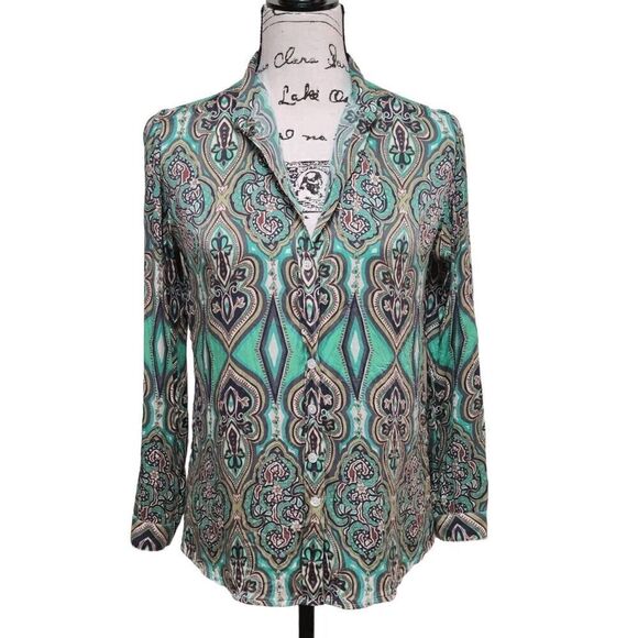 Tops - 💚 CRAIG TAYLOR Women's Silk Button-down Paisley Print Green Shirt Blouse XS